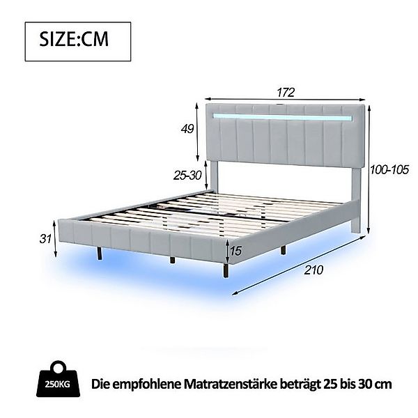 BlingBin Polsterbett Doppelbett, Bett Schwebebettrahmen mit LED-Leuchten un günstig online kaufen