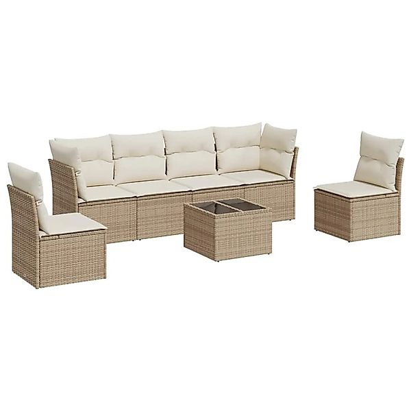 vidaXL 7-Tlg Garten-Sofagarnitur mit Kissen Beige Poly Rattan 3217378 günstig online kaufen