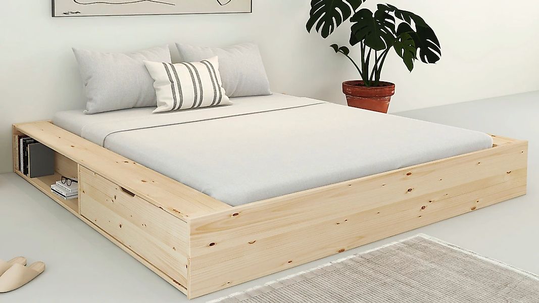 Home affaire Stauraumbett "Erno, Massivholzbett, Futonbett, 275KG belastbar günstig online kaufen