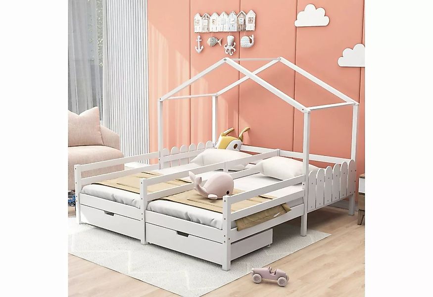 Ulife Bett Kinderbett mit 2 MDF-Schubladen Schubladen auf Rollen 200x90cm günstig online kaufen