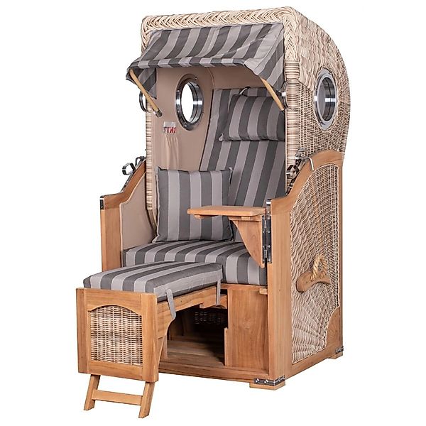 bene,iving Strandkorb Komplettset Ammersee Single Teak Bullauge PE Shell Mo günstig online kaufen