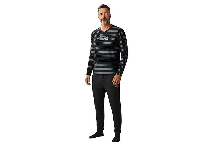 Mexx Pyjama Herren Pyjamaset Schlafanzug V-Ausschnitt LOGO Nachtwäsche Schw günstig online kaufen
