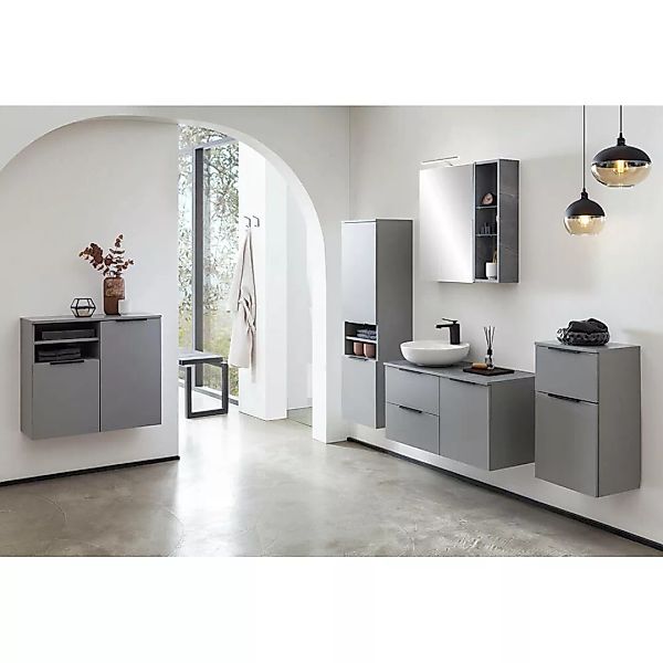 Badmöbel Set ALMATY-80 in grau mit Waschbecken und Beleuchtung, B/H/T: ca. günstig online kaufen