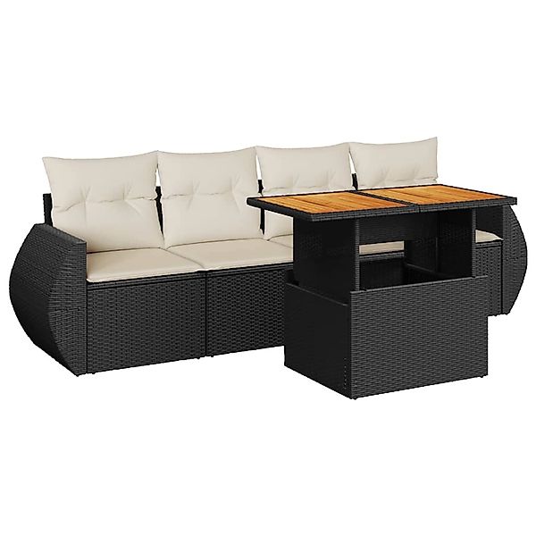vidaXL 5-Tlg Garten-Sofagarnitur mit Kissen Schwarz Poly Rattan 3327206 günstig online kaufen