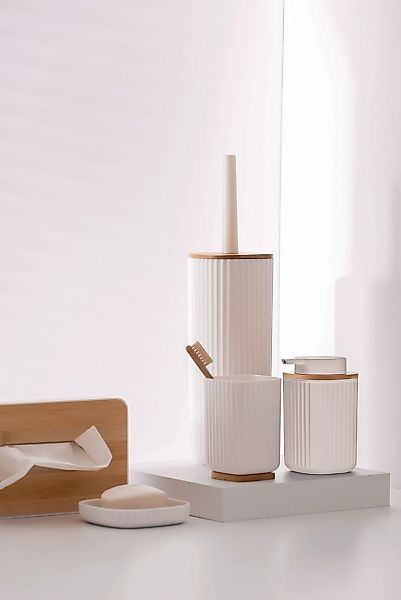WENKO WC-Garnitur "Rotello", aus Kunststoff-Bambus, weiß, mit geschlosssene günstig online kaufen