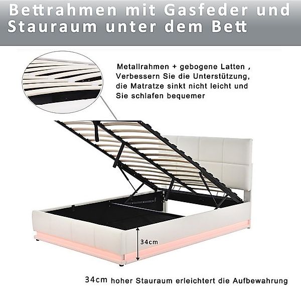 STILVORA Polsterbett 140x200 Jugendbett mit Matratze,Bett mit LED Beleuchtu günstig online kaufen