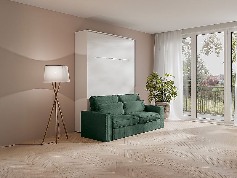 Schrankbett 140 x 200 cm - Manuelle vertikale Öffnung - Mit LEDs - Weiß + M günstig online kaufen