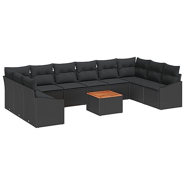 vidaXL Loungesofa 11-tlg. Garten-Sofagarnitur mit Kissen Schwarz Poly Ratta günstig online kaufen