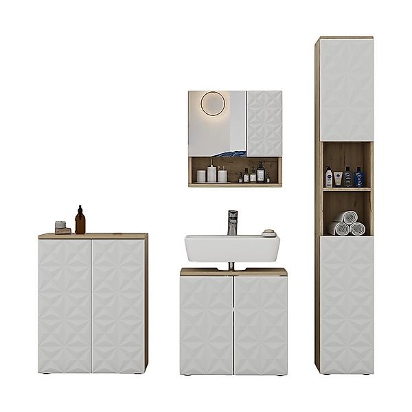 Vicco Badmöbel-Set Edge, Weiß/Eiche, 4 Teile, günstig online kaufen