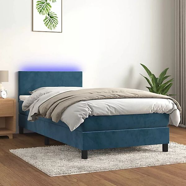 Vidaxl Boxspringbett Mit Matratze & Led Dunkelblau 90x200 Cm Samt günstig online kaufen