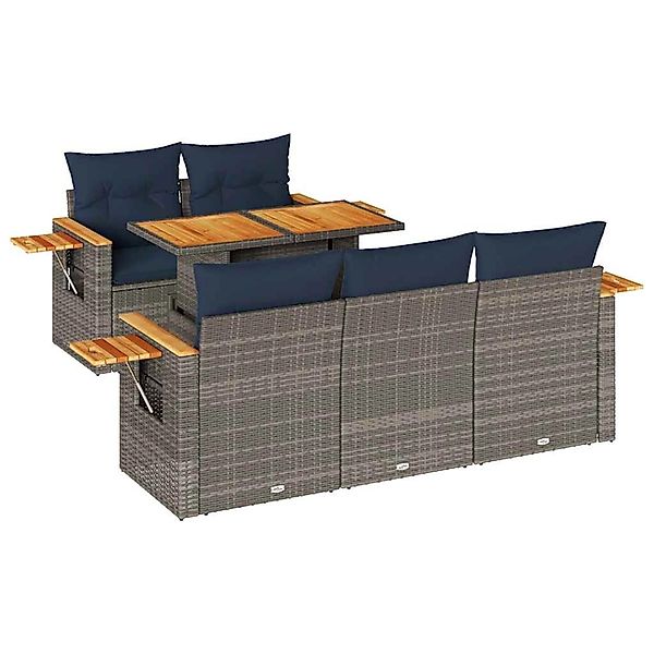 vidaXL 6-Tlg Garten-Sofagarnitur mit Kissen Grau Poly Rattan 3327554 günstig online kaufen