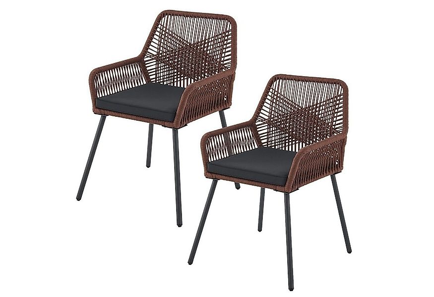 Juskys Gartenstuhl Kastos (2 St), Gartenmöbel mit Kissen, Rope Geflecht, mo günstig online kaufen