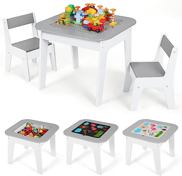 TLGREEN Kindertisch 4-in-1 Multifunktionstisch Set mit 2 Stühlen (Doppelsei günstig online kaufen