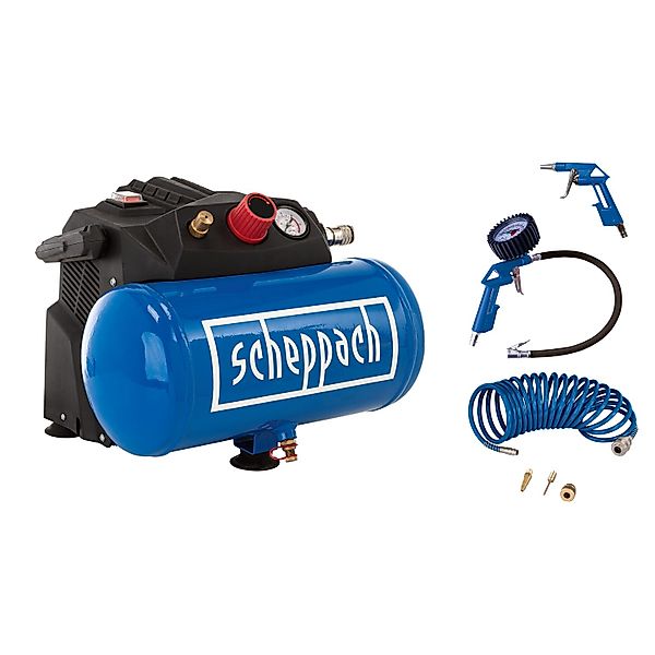 Scheppach Kompressor HC06, 1200 W, max. 8 bar, 6 l, Set, 7-tlg., Ölfreier B günstig online kaufen