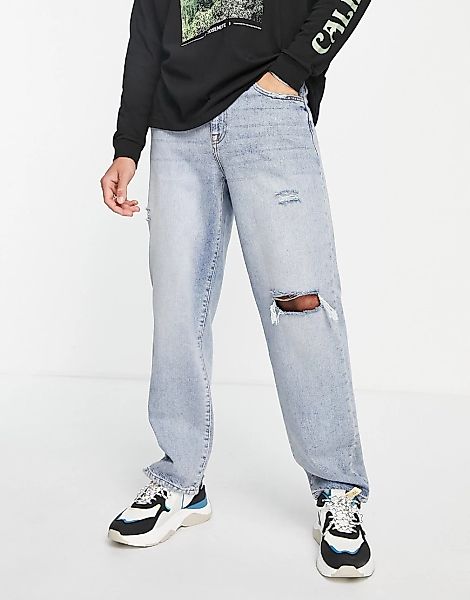 ASOS DESIGN – Baggy-Jeans in hellblauer Waschung mit Zierrissen günstig online kaufen