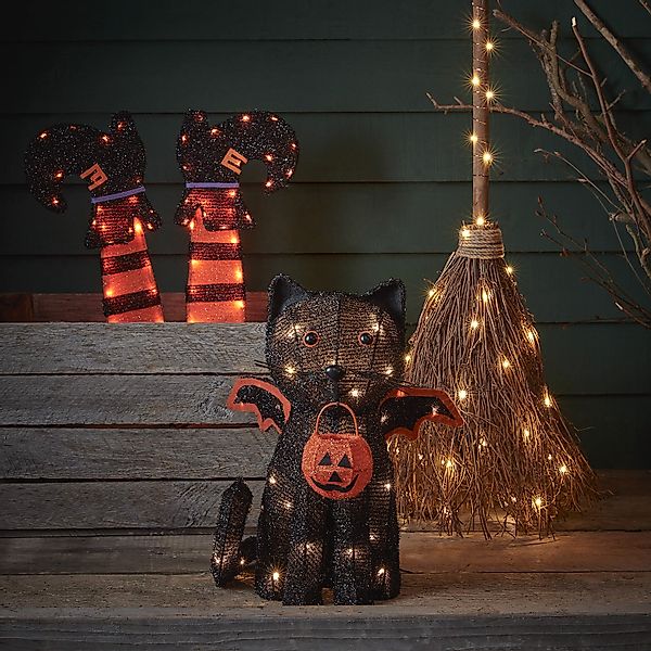 Halloween Gartendeko Fledermaus-Katze, Hexenbeine & Hexenbesen günstig online kaufen