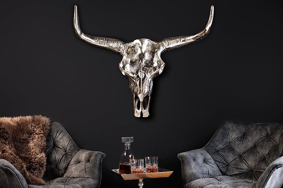 riess-ambiente Wanddekoobjekt MATADOR 70cm silber, Stierkopf · Skulptur · M günstig online kaufen