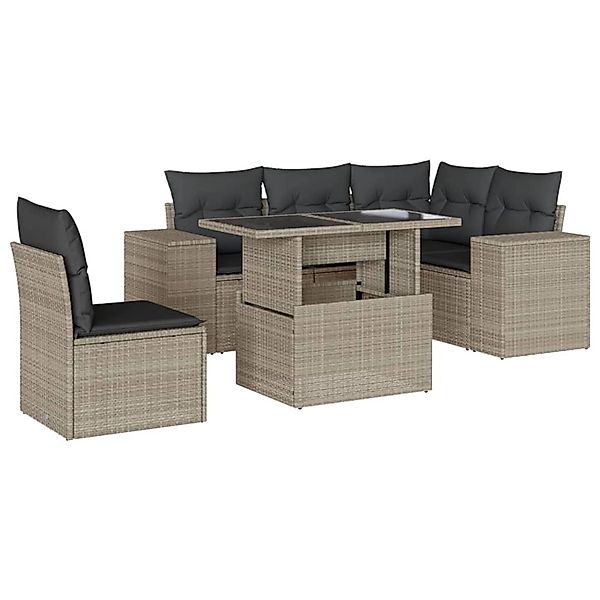 vidaXL 6-Tlg Garten-Sofagarnitur mit Kissen Hellgrau Poly Rattan 3269172 günstig online kaufen