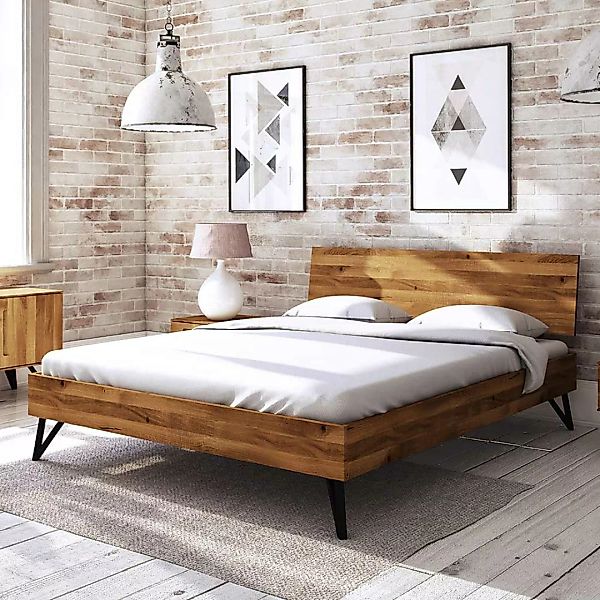Holzbett aus Wildeiche Massivholz Loft Design günstig online kaufen