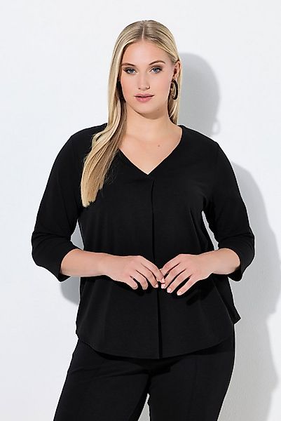 Ulla Popken T-Shirt Shirt Zierfalte A-Linie V-Ausschnitt 3/4-Arm günstig online kaufen