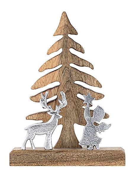 Amagohome Dekofigur Holzfigur Weihnachtsbaum mit Hirsch u. Engel 20x27cm We günstig online kaufen
