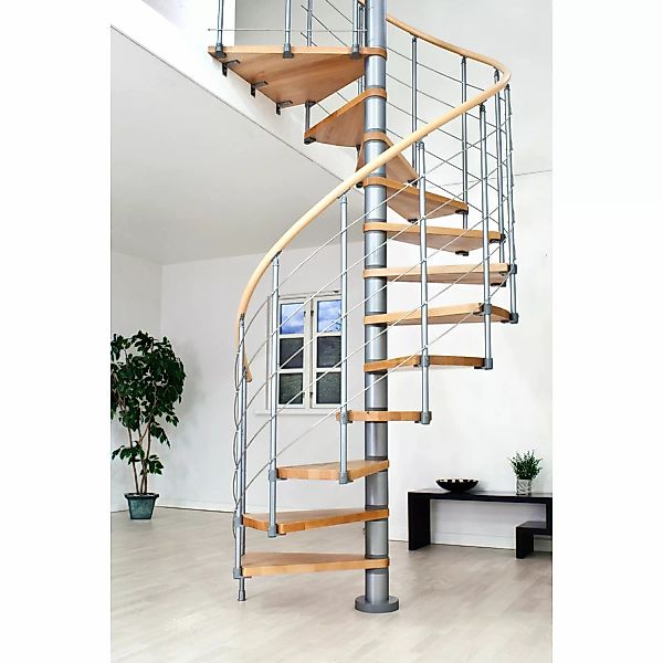 Dolle Spindeltreppe Oslo Ø 160 cm, 11 Stufen Buche GH bis 276 cm Grau FSC® günstig online kaufen