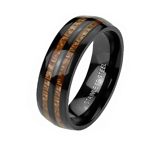 Taffstyle Fingerring Schwarzer Edelstahl Ring Holz günstig online kaufen