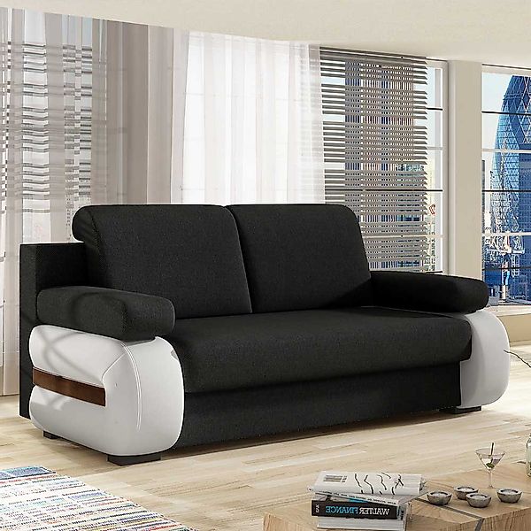 Schlafsofa Couch 202 cm breit aus Webstoff und Kunstleder günstig online kaufen