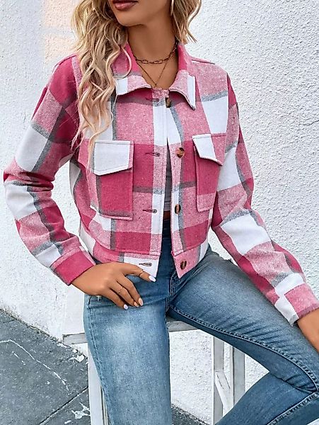 AFAZ New Trading UG Sweatjacke Damen Jacke mit kariertem Print und überschn günstig online kaufen