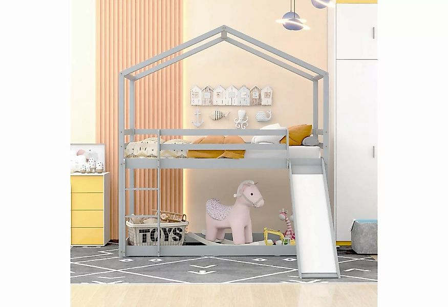 REDOM Bett Kinderbett Hausbett, Niedriges Etagenbett mit Rutsche (Massivhol günstig online kaufen