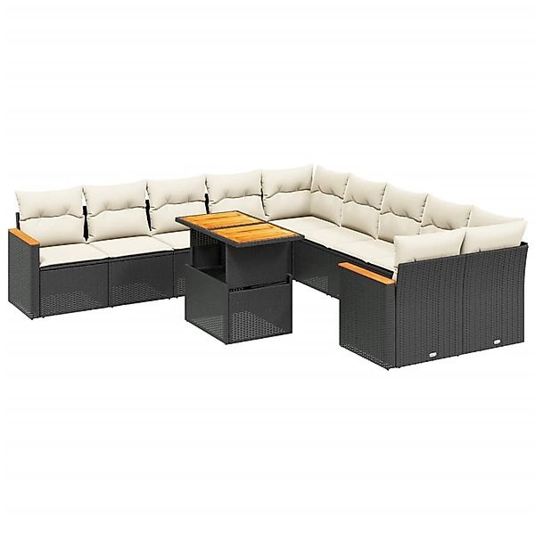 vidaXL 11-Tlg Garten-Sofagarnitur mit Kissen Schwarz Poly Rattan 3273261 günstig online kaufen