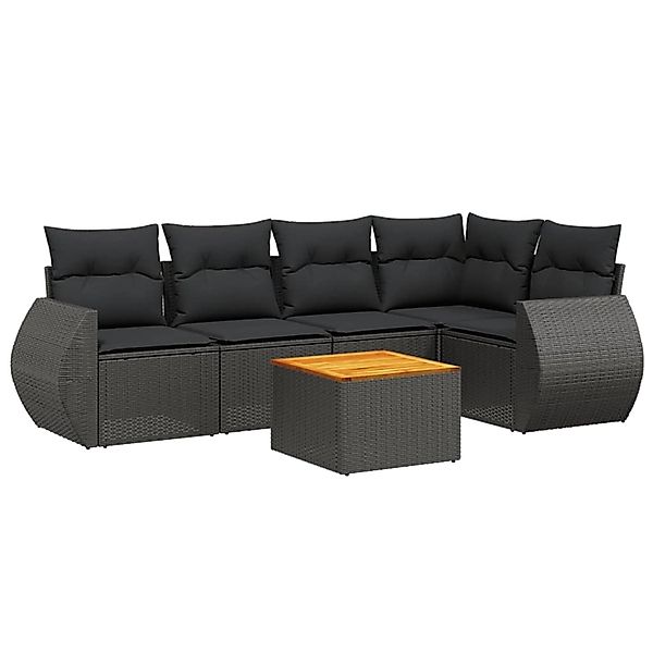vidaXL 6-Tlg Garten-Sofagarnitur mit Kissen Schwarz Poly Rattan 3257322 günstig online kaufen