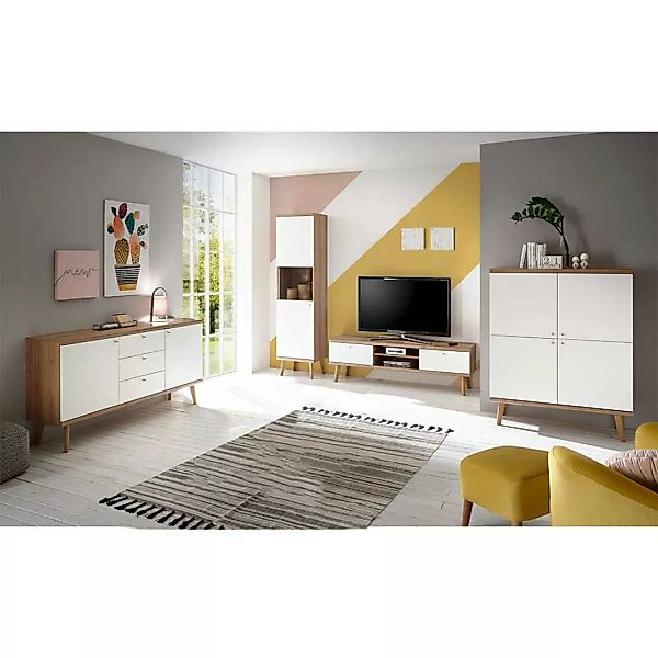 Skandi Design Wohnkombination in Weiß Eiche (vierteilig) günstig online kaufen