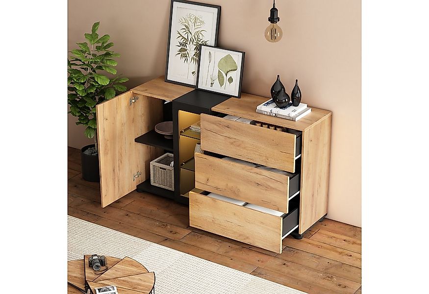 STILVORA Sideboard mit Glas,Beistellschrank Holz mit 3 Schubladen,Anrichte günstig online kaufen