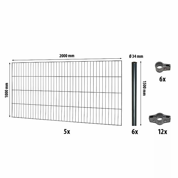 Einstabmattenzaun-Set Classic Anthrazit 100 cm x 1000 cm günstig online kaufen