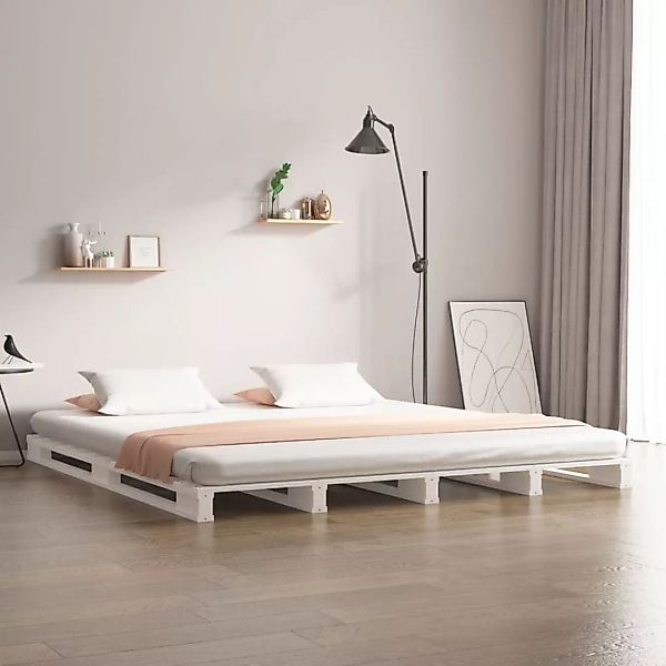vidaXL Bettgestell Massivholzbett Weiß 150x200 cm Kiefer 5FT King Size Bett günstig online kaufen