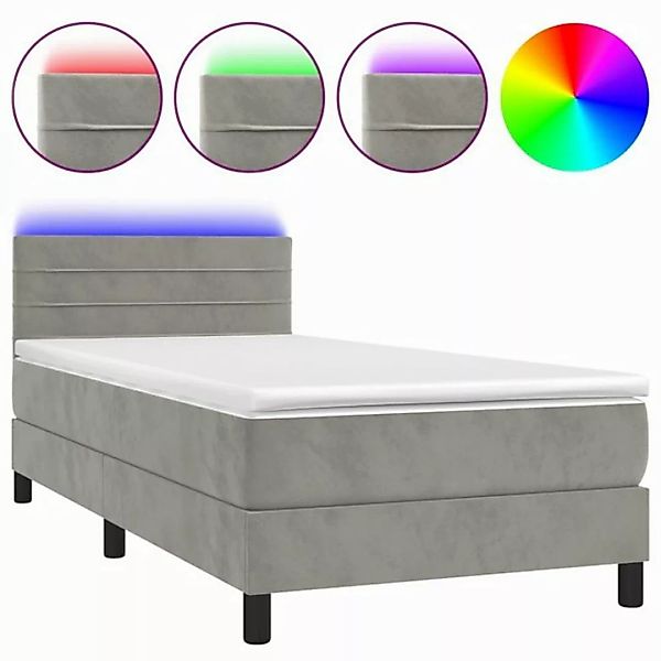 vidaXL Boxspringbett Boxspringbett mit Matratze LED Hellgrau 100x200 cm Sam günstig online kaufen