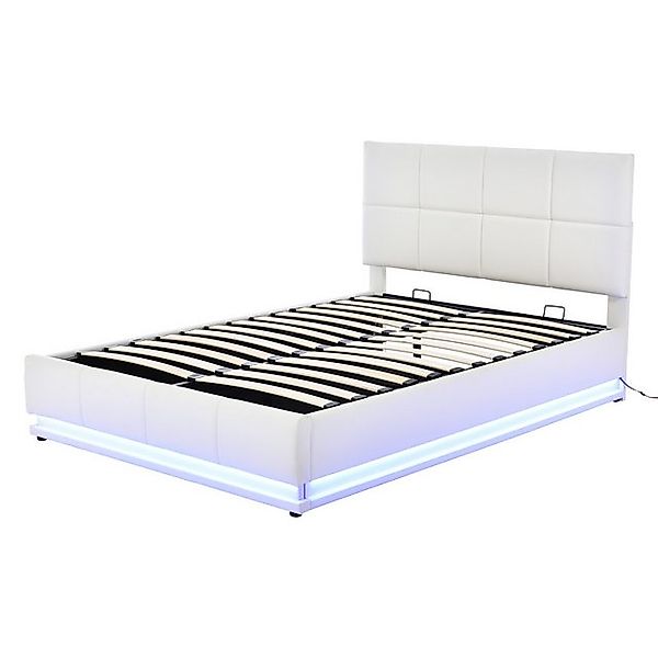 Rutaqian Polsterbett Stauraumbett Doppelbett Jugendbett mit LED Beleuchtung günstig online kaufen