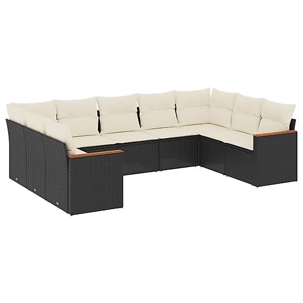 vidaXL 9-Tlg Garten-Sofagarnitur mit Kissen Schwarz Poly Rattan 3258675 günstig online kaufen