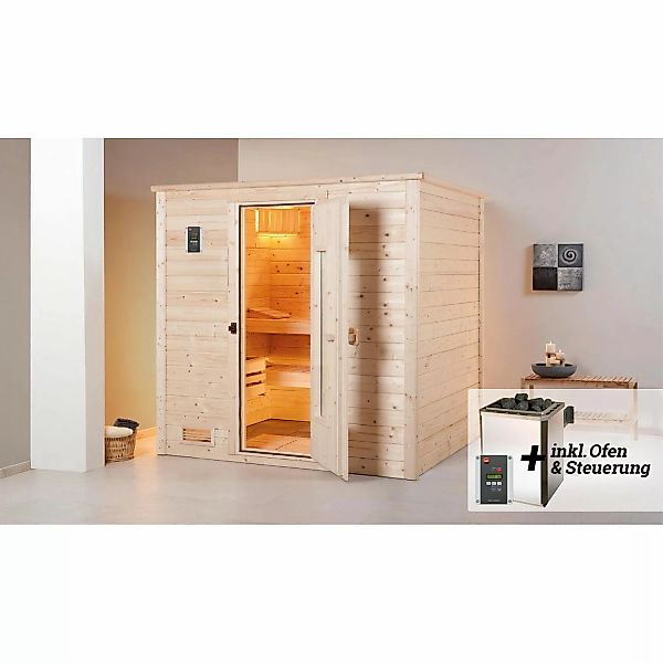 Weka Massivholzsauna Bergen 1.8 Sparset 7,5 kW OS Holztür günstig online kaufen