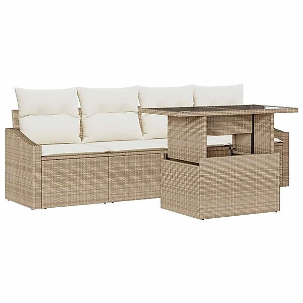 vidaXL Garten-Sofa-Set mit Speicher 5-Tlg Beige Poly Rattan 3357644 günstig online kaufen