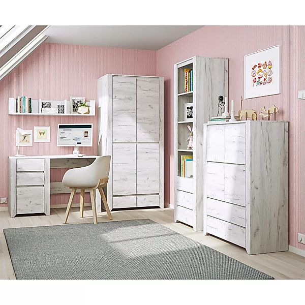 Jugendzimmer Set 5-teilig AMANTEA-129 mit Schreibtisch in weiß Eiche günstig online kaufen