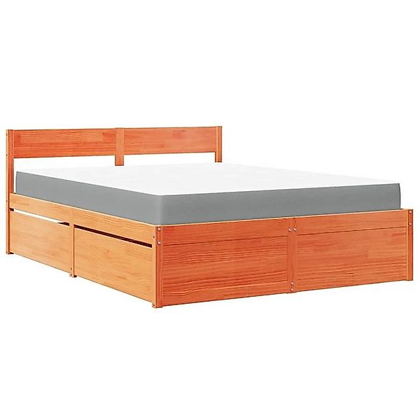 vidaXL Bett Bett mit Schubladen und Matratze Wachsbraun 160x200 Massivholz günstig online kaufen