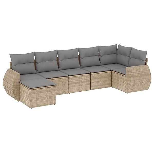 vidaXL 7-Tlg Garten-Sofagarnitur mit Kissen Beige Poly Rattan 3221678 günstig online kaufen