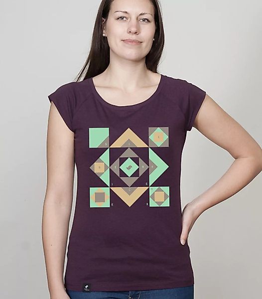 Shirt Bamboo Raglan Shirt Women Aubergine "Squared" günstig online kaufen