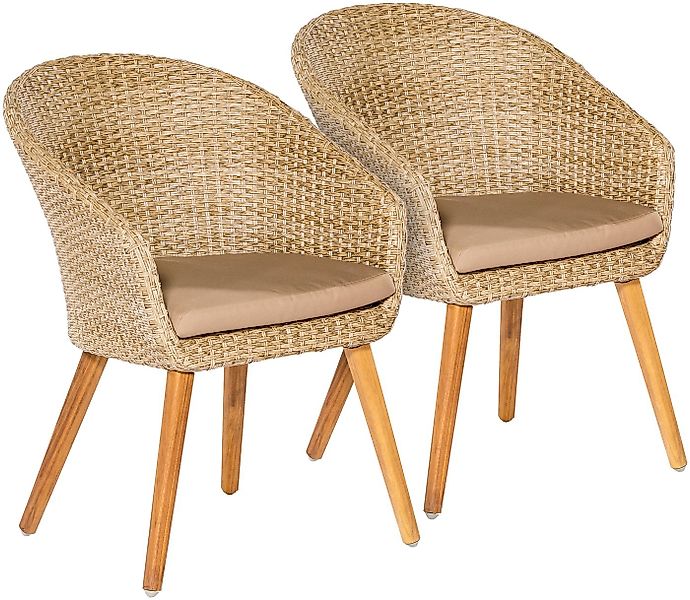 MERXX Gartenstuhl Arrone (Set, 2 St), 2er Set, Alu/Polyrattan/Akazie, beige günstig online kaufen