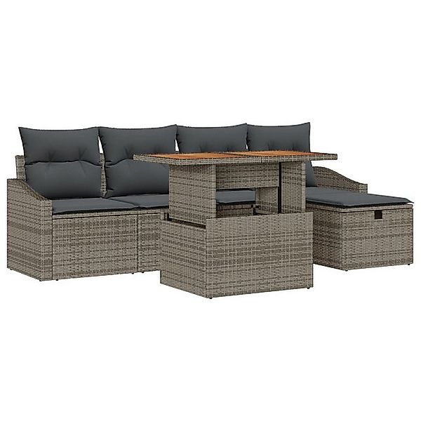 vidaXL Loungesofa 6-teiliges Garten Sofagarnitur mit Kissen Grau Poly Ratta günstig online kaufen