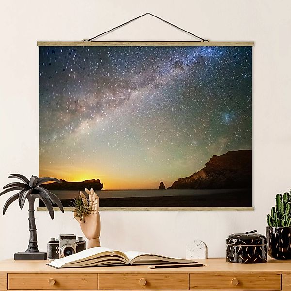 Stoffbild mit Posterleisten - Querformat Sternenhimmel über dem Meer günstig online kaufen