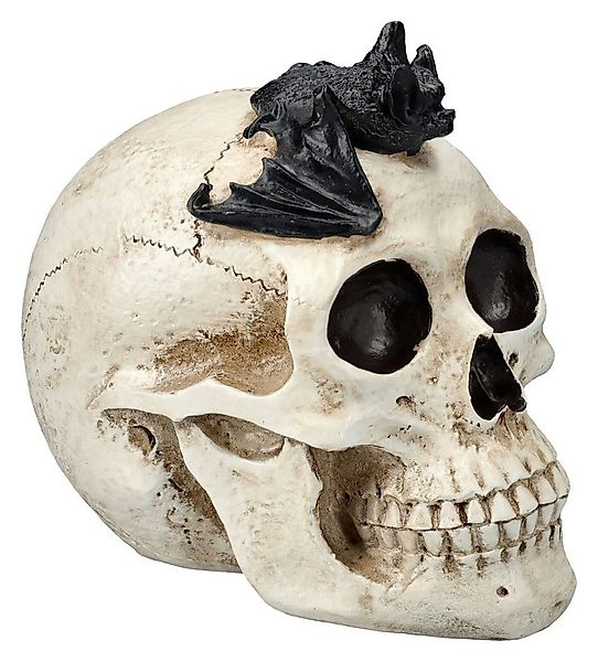 Figuren Shop GmbH Dekofigur Totenkopf mit Fledermaus - Totenschädel Dekorat günstig online kaufen