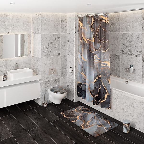 SANILO Badezimmer Set Seifenspender und WC Bürste Marmor Abstrakt günstig online kaufen